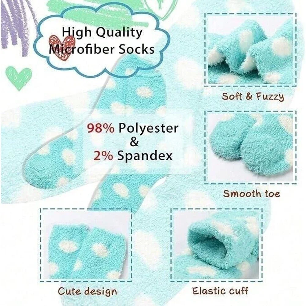 Women’s 6 Pack Fuzzy Warm Slipper Socks Soft Plush Winter Cozy Size 9-11